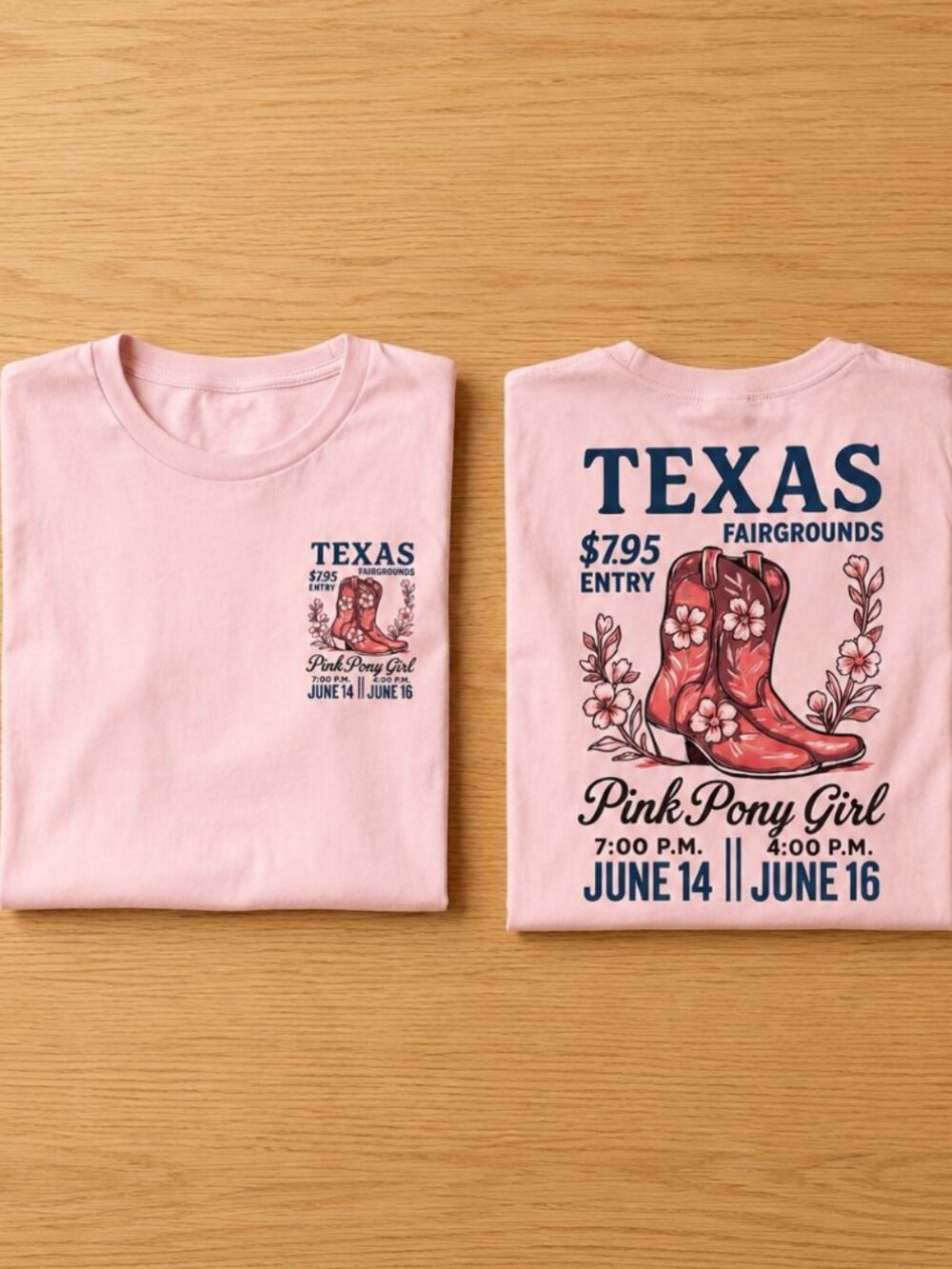 Studio 33 Texas Pink Pony Girl Graphic Tee, Women's Western Cowboy Boot Tee S-XL